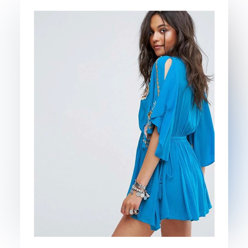 NWT Free People Cora Embroidered Mini Dress in Turquoise Size Large - Picture 12 of 16
